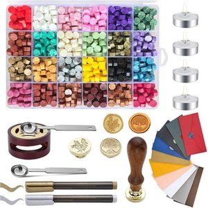 Wax Seal Kit Stamp 648 Pcs Seal Beads, Wax Stamps,10 Envelopes 2 Spoon 4 Candles